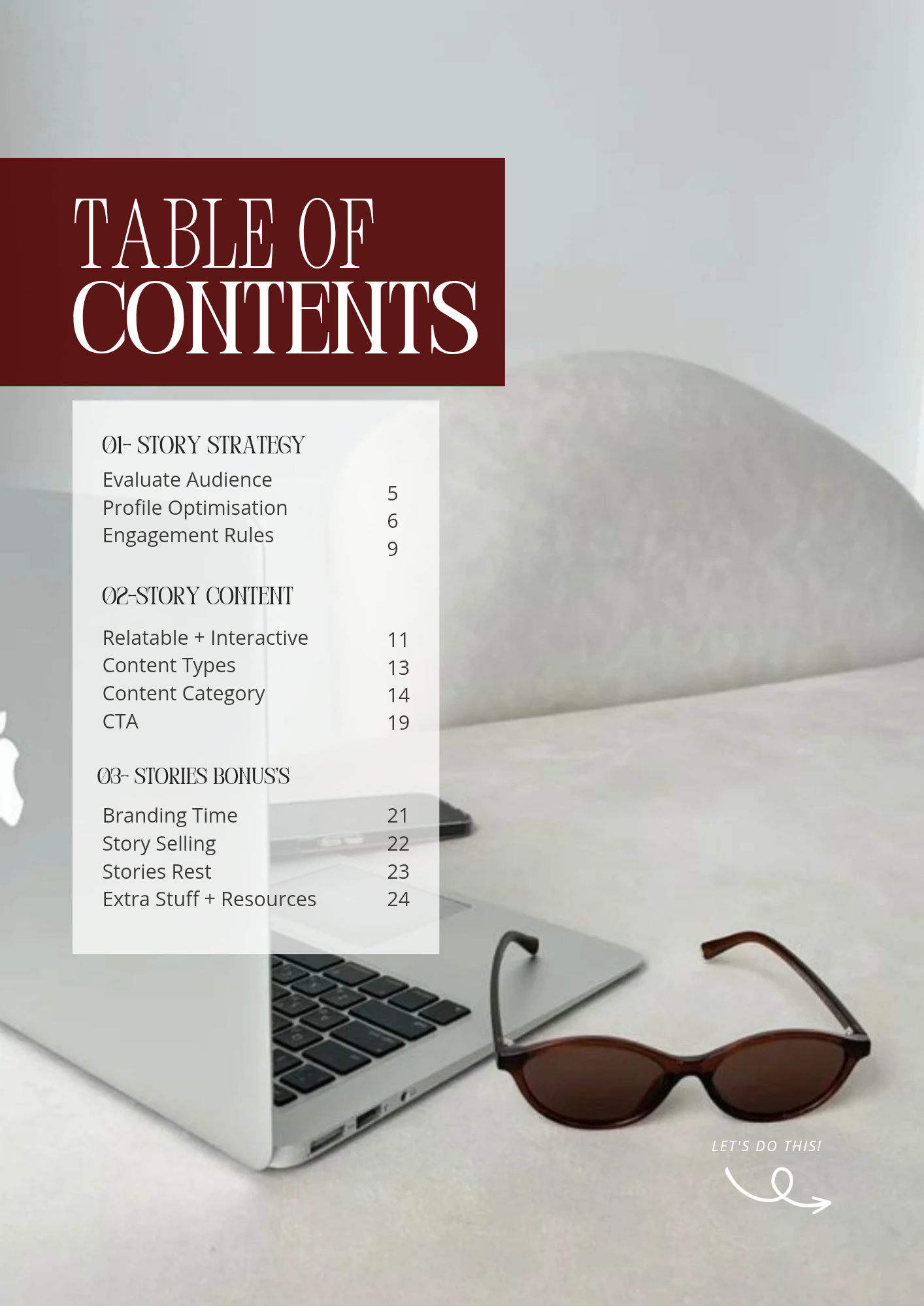 Sell on Stories guide table of contents